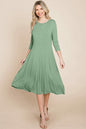 Pleated 3/4 Sleeve A line Flare Midi Jersey Dress | Apparel | Kitchen + Metal
