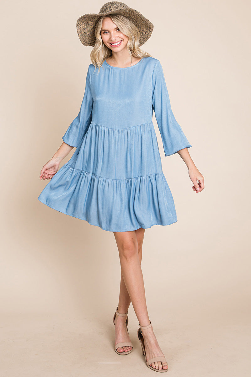 Chambray Pleated Tiered Long Sleeve Dress | Apparel | Kitchen + Metal