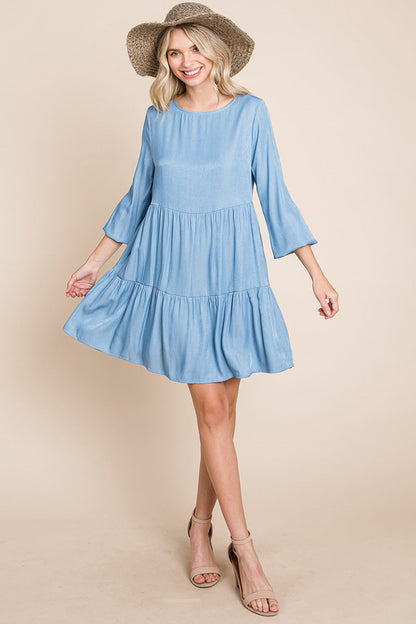 Chambray Pleated Tiered Long Sleeve Dress | Apparel | Kitchen + Metal