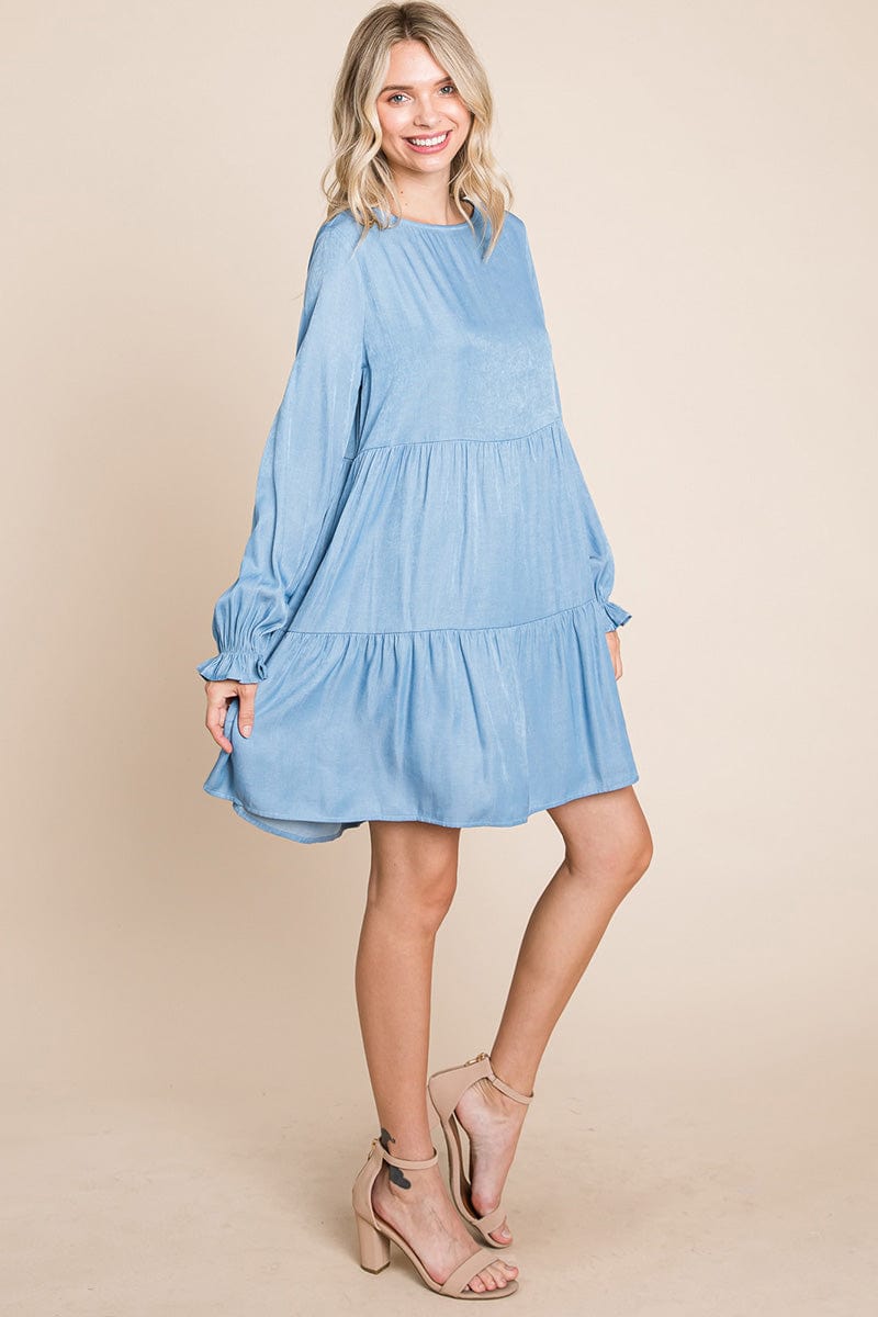 Chambray Pleated Tiered Long Sleeve Dress | Apparel | Kitchen + Metal
