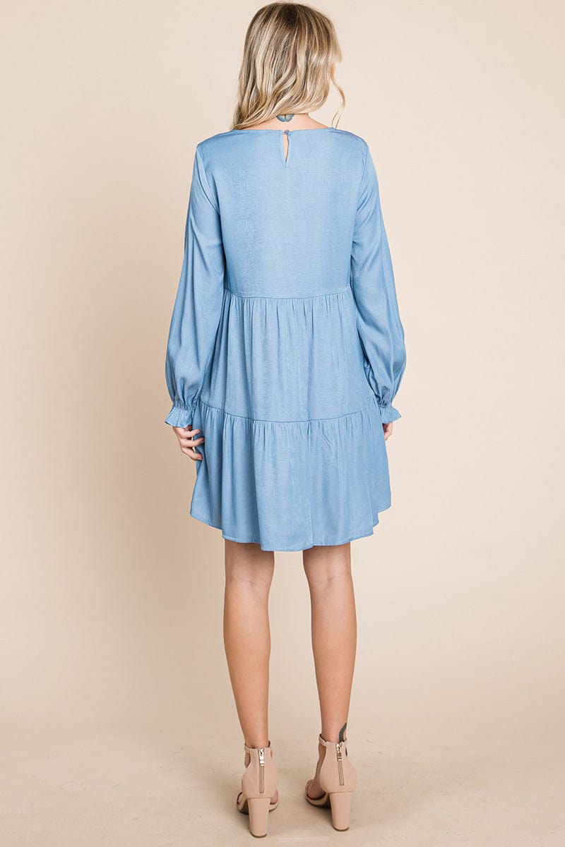 Chambray Pleated Tiered Long Sleeve Dress | Apparel | Kitchen + Metal