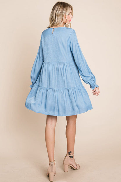 Chambray Pleated Tiered Long Sleeve Dress | Apparel | Kitchen + Metal