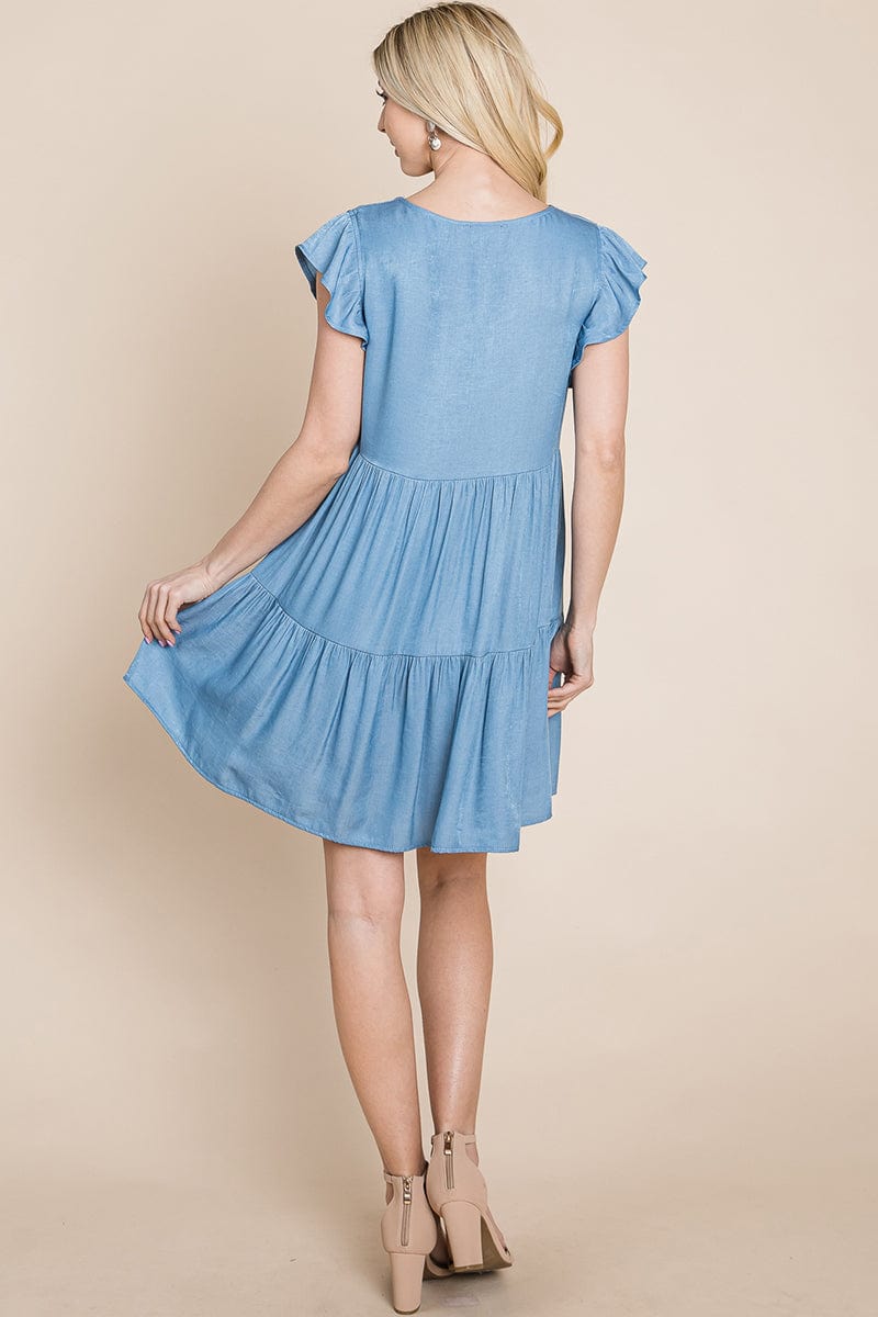 Chambray Pleated Tiered Ruffle Sleeve Dress | Apparel | Kitchen + Metal