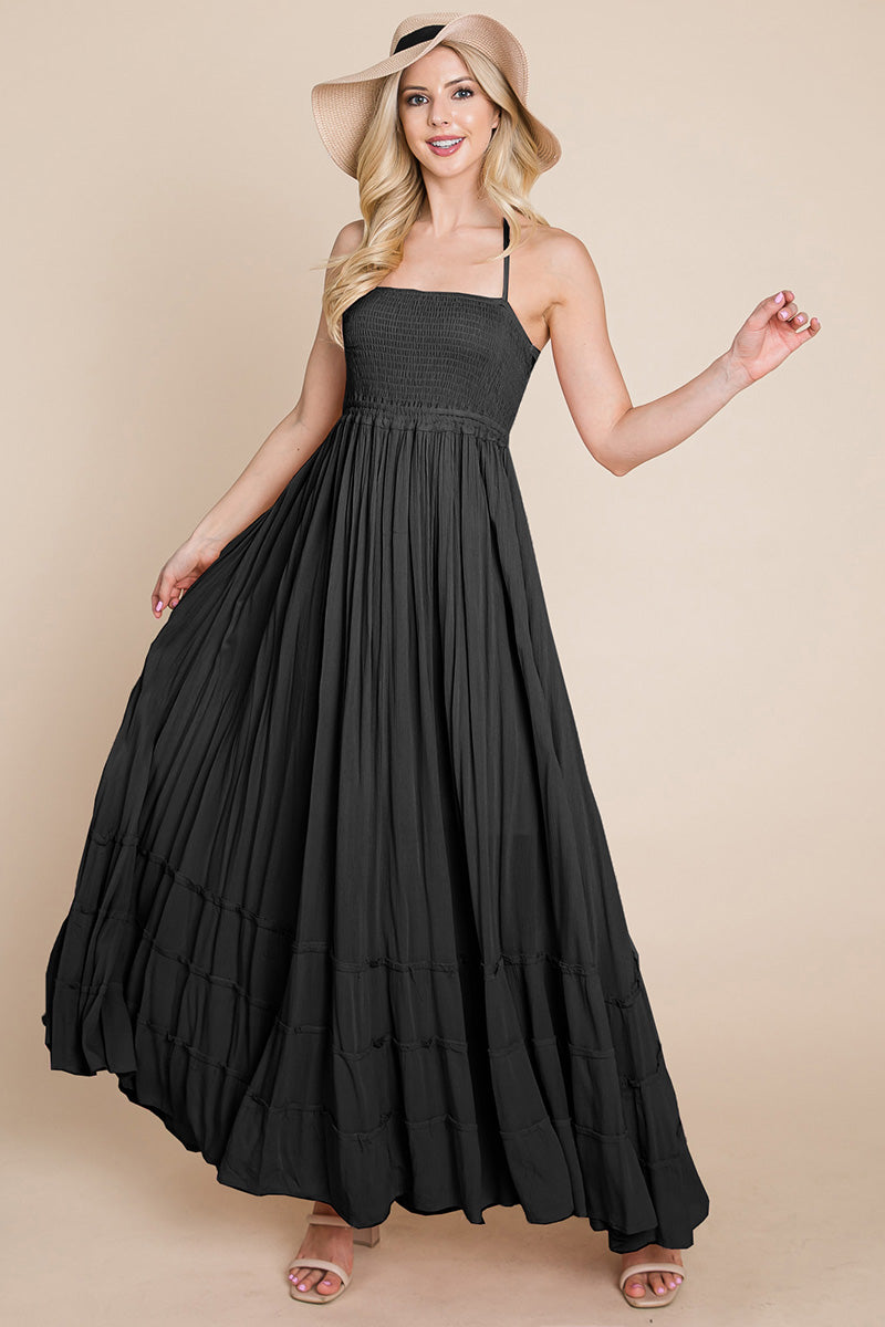 Smocked Flowy Boho Pleated Backless Maxi Dress | Apparel | Kitchen + Metal