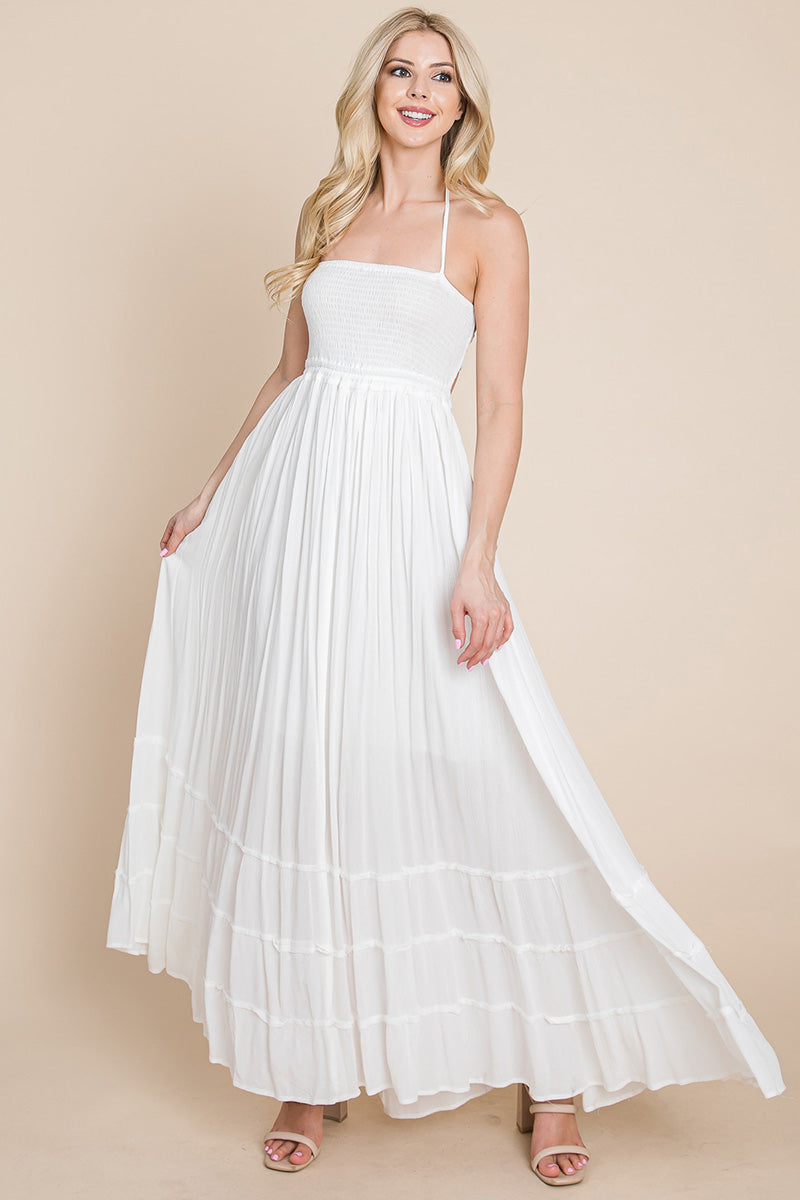 Smocked Flowy Boho Pleated Backless Maxi Dress | Apparel | Kitchen + Metal