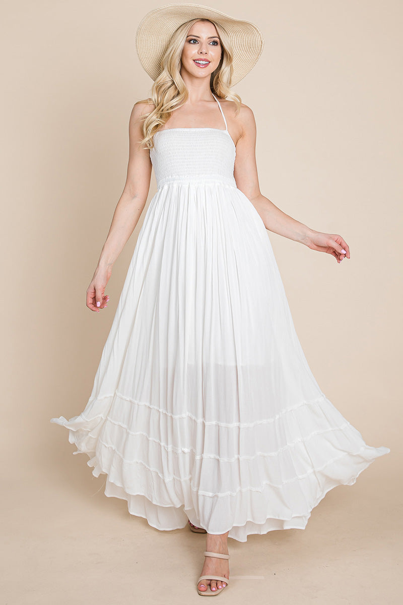 Smocked Flowy Boho Pleated Backless Maxi Dress | Apparel | Kitchen + Metal