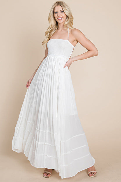 Smocked Flowy Boho Pleated Backless Maxi Dress | Apparel | Kitchen + Metal