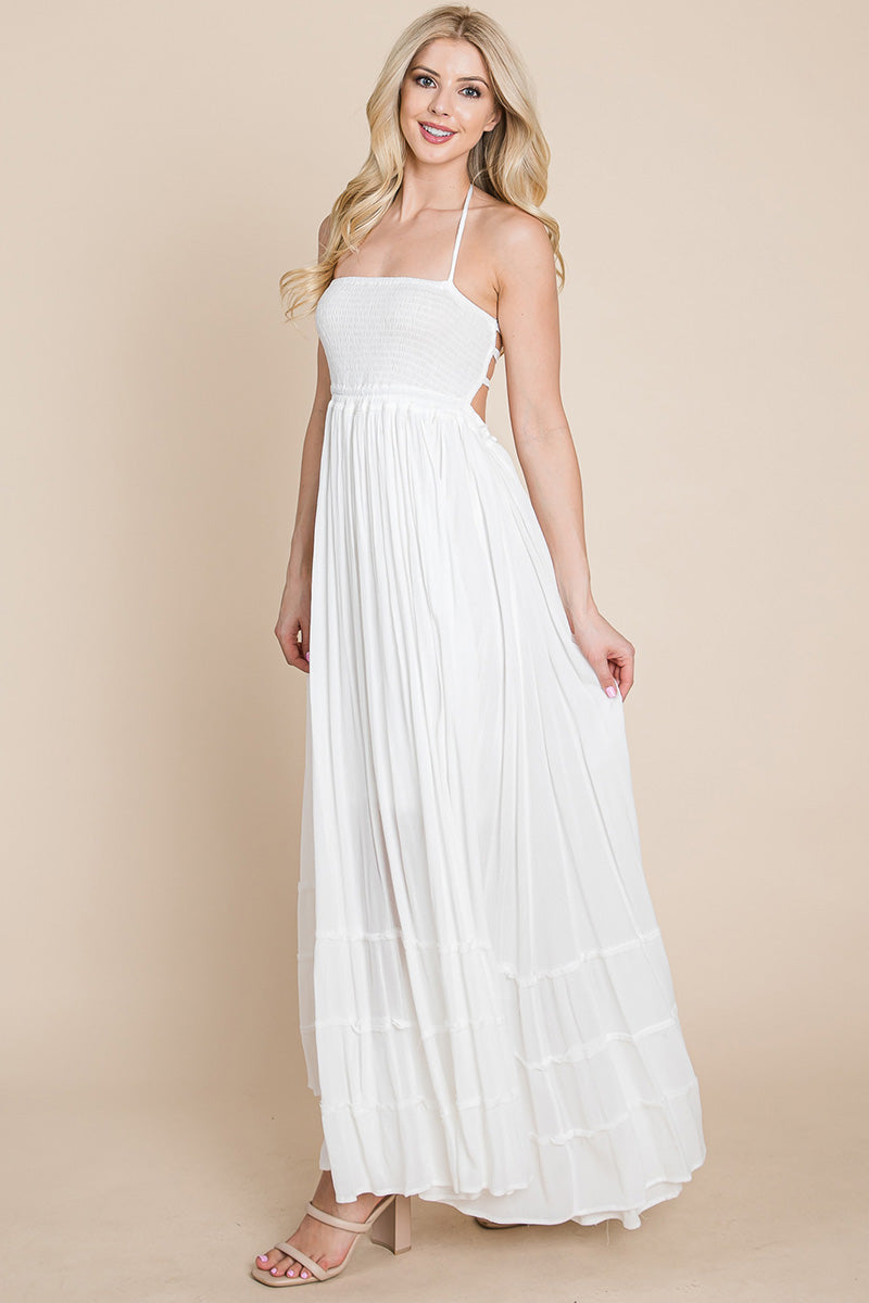 Smocked Flowy Boho Pleated Backless Maxi Dress | Apparel | Kitchen + Metal