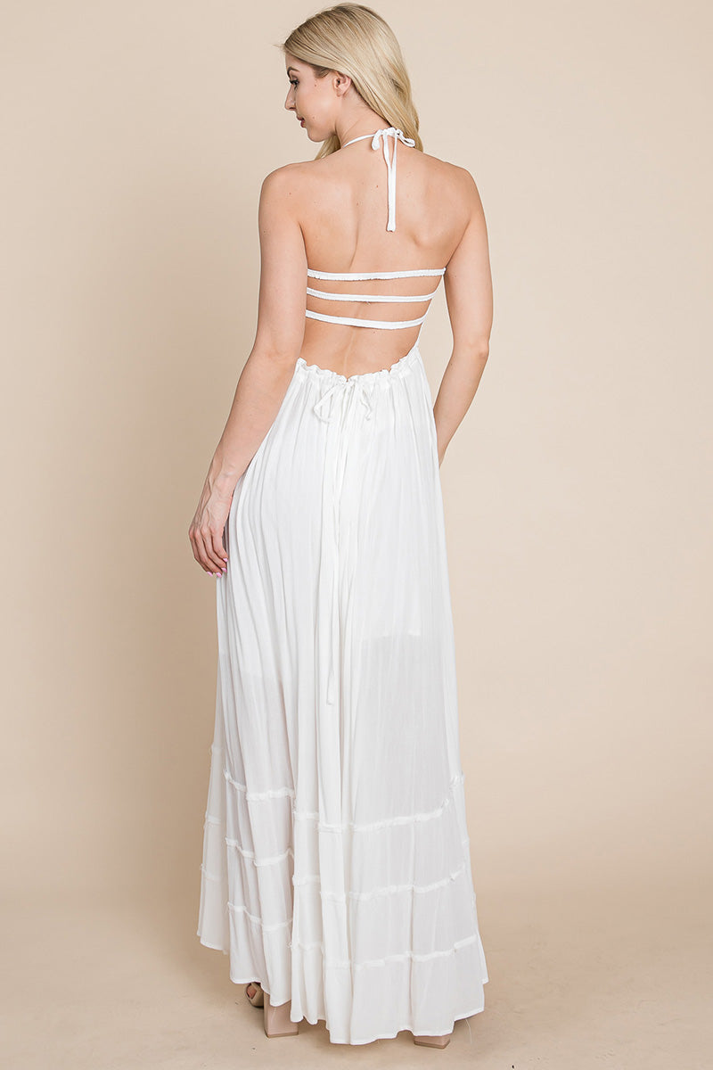 Smocked Flowy Boho Pleated Backless Maxi Dress | Apparel | Kitchen + Metal