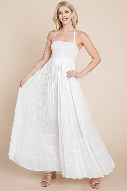 Smocked Flowy Boho Pleated Backless Maxi Dress | Apparel | Kitchen + Metal
