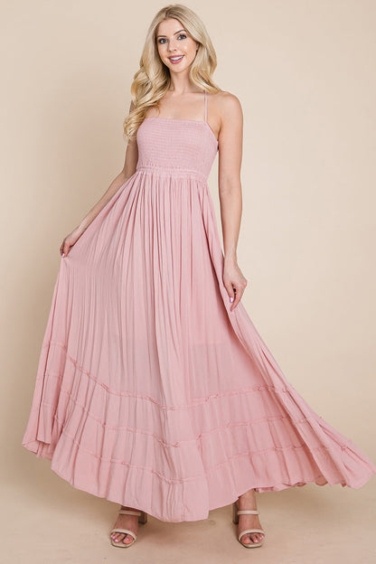 Smocked Flowy Boho Pleated Backless Maxi Dress | Apparel | Kitchen + Metal