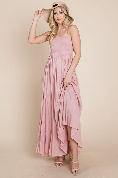 Smocked Flowy Boho Pleated Backless Maxi Dress | Apparel | Kitchen + Metal
