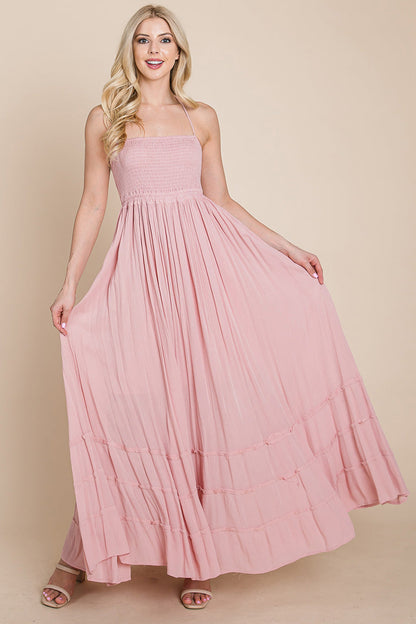 Smocked Flowy Boho Pleated Backless Maxi Dress | Apparel | Kitchen + Metal