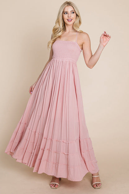 Smocked Flowy Boho Pleated Backless Maxi Dress | Apparel | Kitchen + Metal