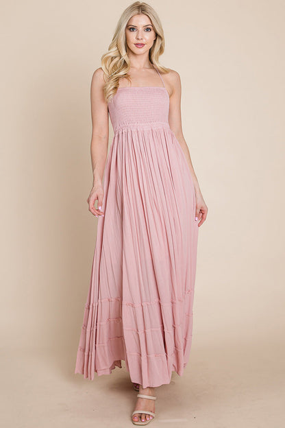 Smocked Flowy Boho Pleated Backless Maxi Dress | Apparel | Kitchen + Metal