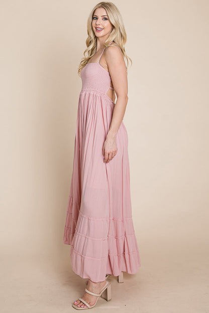 Smocked Flowy Boho Pleated Backless Maxi Dress | Apparel | Kitchen + Metal
