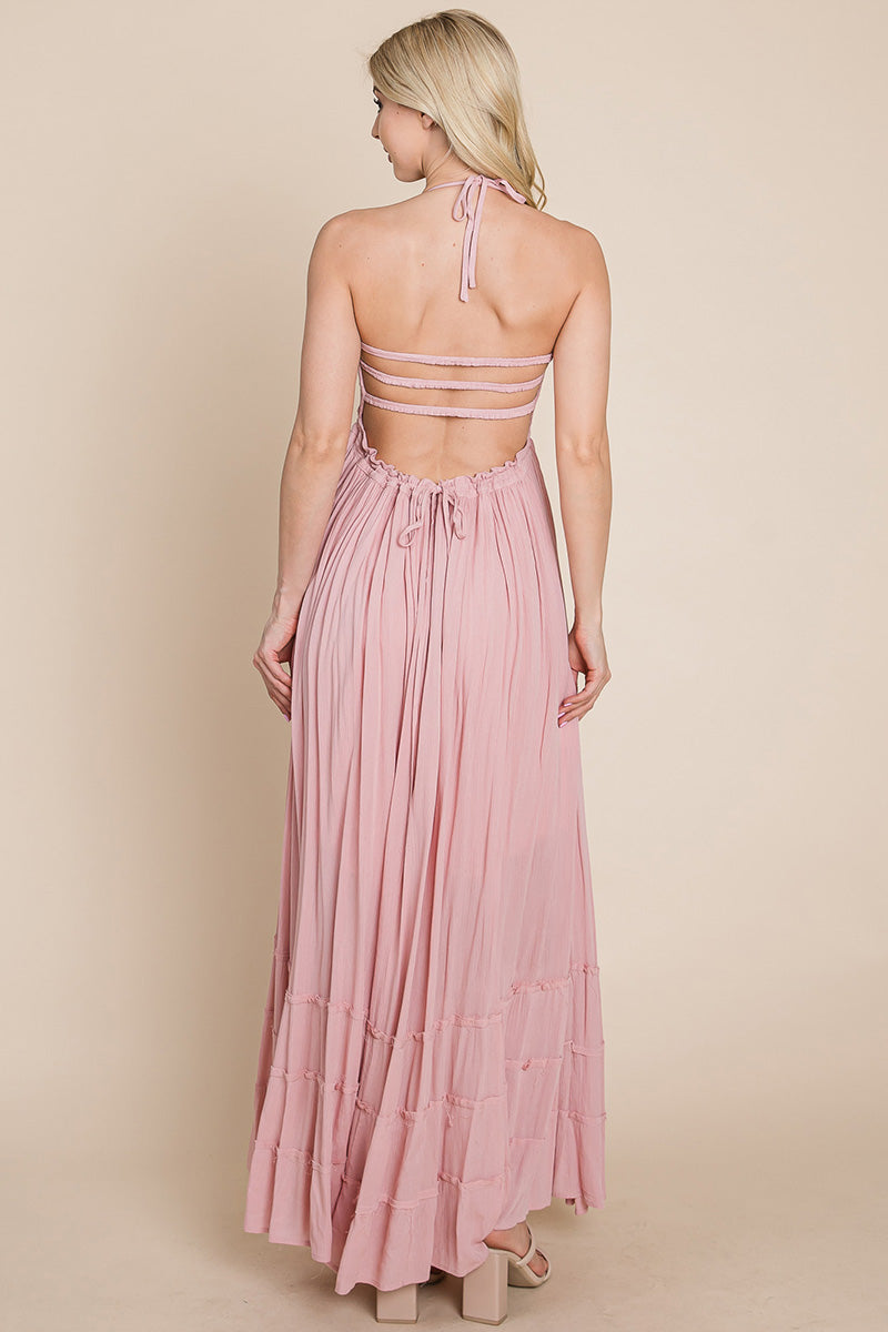 Smocked Flowy Boho Pleated Backless Maxi Dress | Apparel | Kitchen + Metal