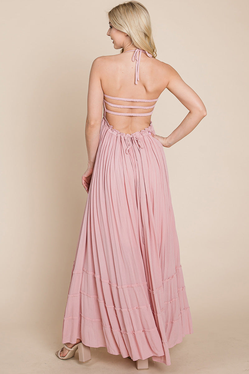 Smocked Flowy Boho Pleated Backless Maxi Dress | Apparel | Kitchen + Metal