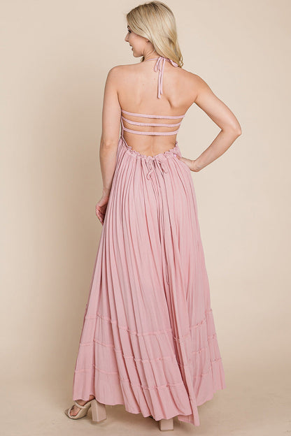 Smocked Flowy Boho Pleated Backless Maxi Dress | Apparel | Kitchen + Metal