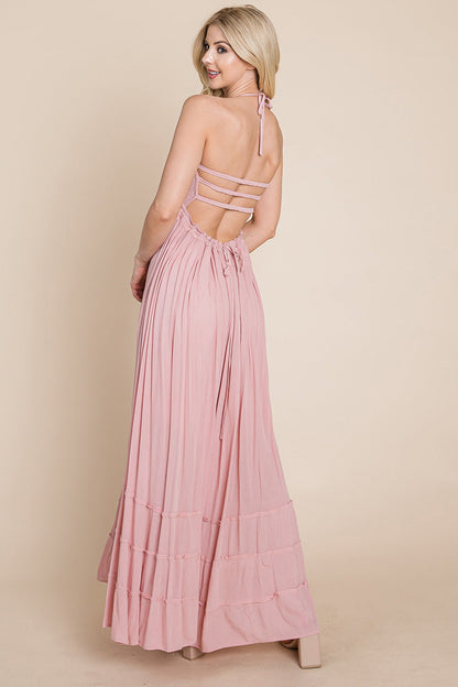 Smocked Flowy Boho Pleated Backless Maxi Dress | Apparel | Kitchen + Metal