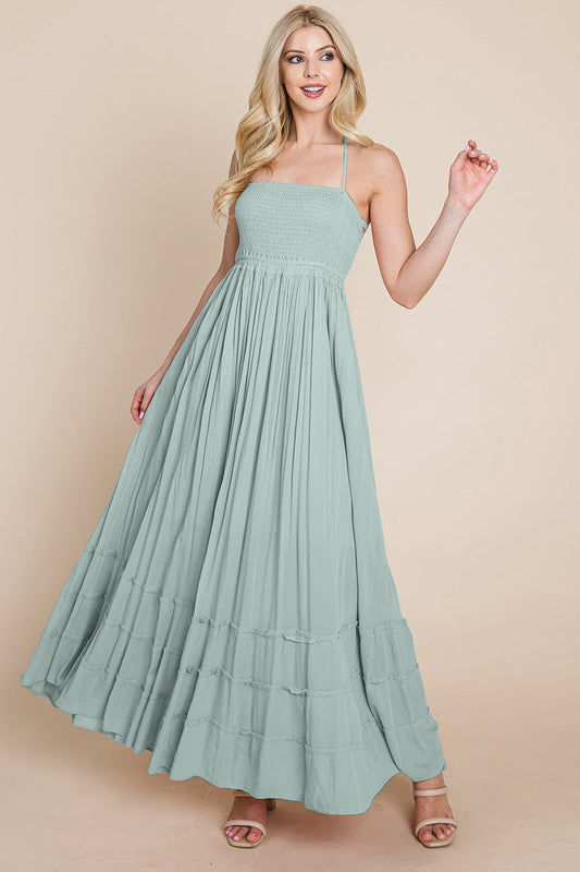 Smocked Flowy Boho Pleated Backless Maxi Dress | Apparel | Kitchen + Metal