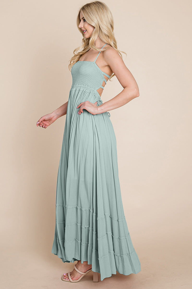Smocked Flowy Boho Pleated Backless Maxi Dress | Apparel | Kitchen + Metal
