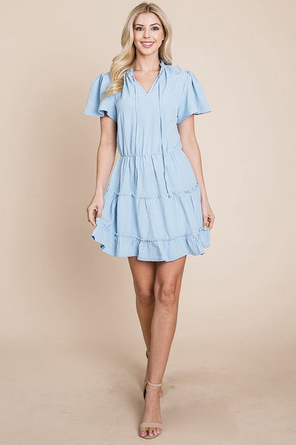 Tiered tie V neck Flutter Sleeve Flowy Tunic Dress | Apparel | Kitchen + Metal