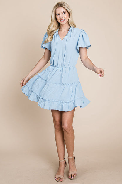 Tiered tie V neck Flutter Sleeve Flowy Tunic Dress | Apparel | Kitchen + Metal