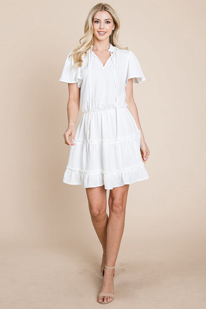 Tiered tie V neck Flutter Sleeve Flowy Tunic Dress | Apparel | Kitchen + Metal