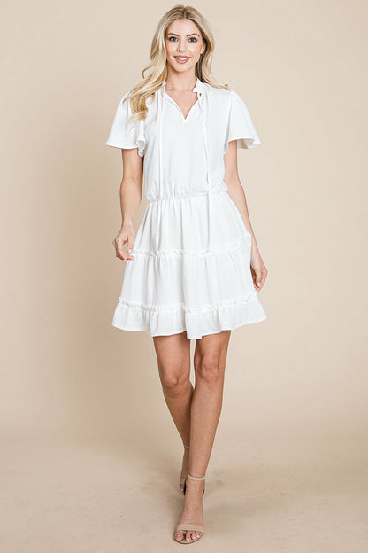 Tiered tie V neck Flutter Sleeve Flowy Tunic Dress | Apparel | Kitchen + Metal
