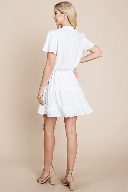 Tiered tie V neck Flutter Sleeve Flowy Tunic Dress | Apparel | Kitchen + Metal
