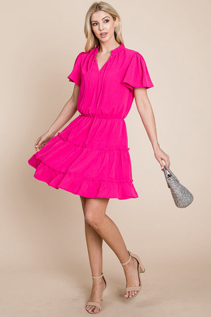Tiered tie V neck Flutter Sleeve Flowy Tunic Dress | Apparel | Kitchen + Metal