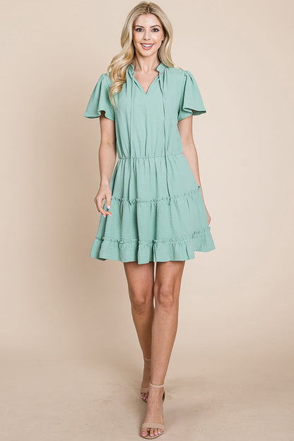 Tiered tie V neck Flutter Sleeve Flowy Tunic Dress | Apparel | Kitchen + Metal