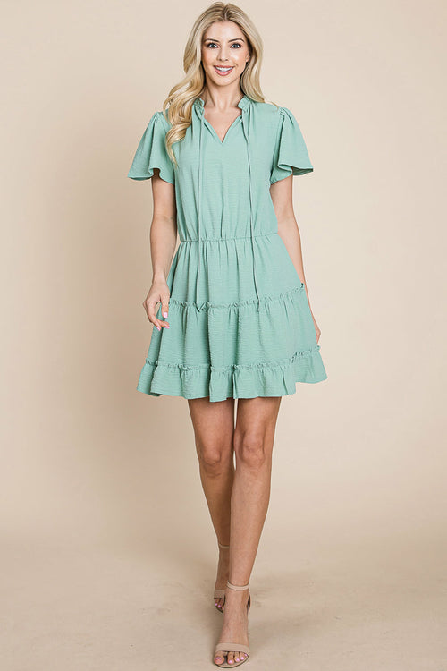 Tiered tie V neck Flutter Sleeve Flowy Tunic Dress | Apparel | Kitchen + Metal