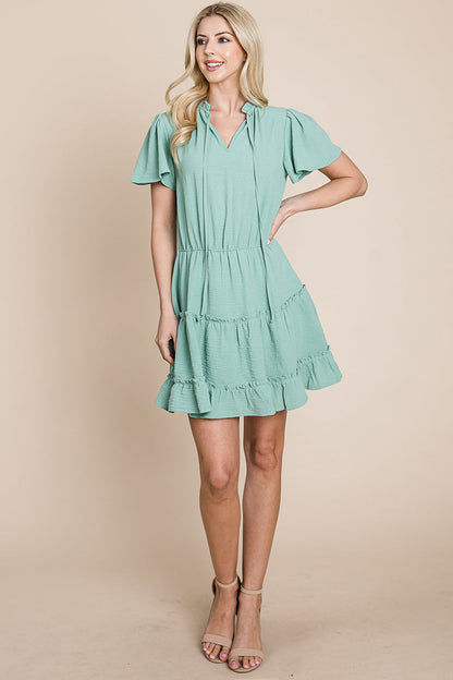 Tiered tie V neck Flutter Sleeve Flowy Tunic Dress | Apparel | Kitchen + Metal