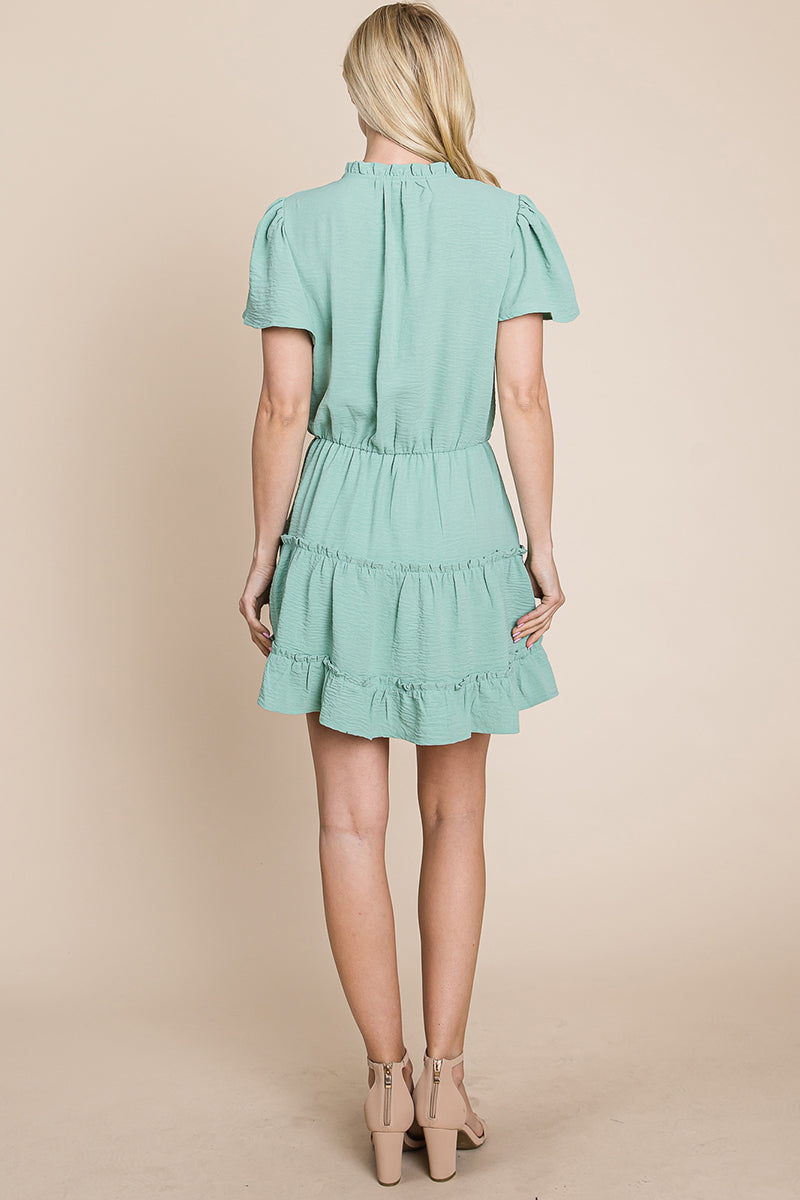 Tiered tie V neck Flutter Sleeve Flowy Tunic Dress | Apparel | Kitchen + Metal