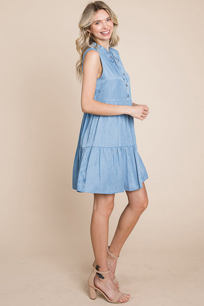 Chambray Tiered Sleeveless Ruffled Babydoll Dress | Apparel | Kitchen + Metal