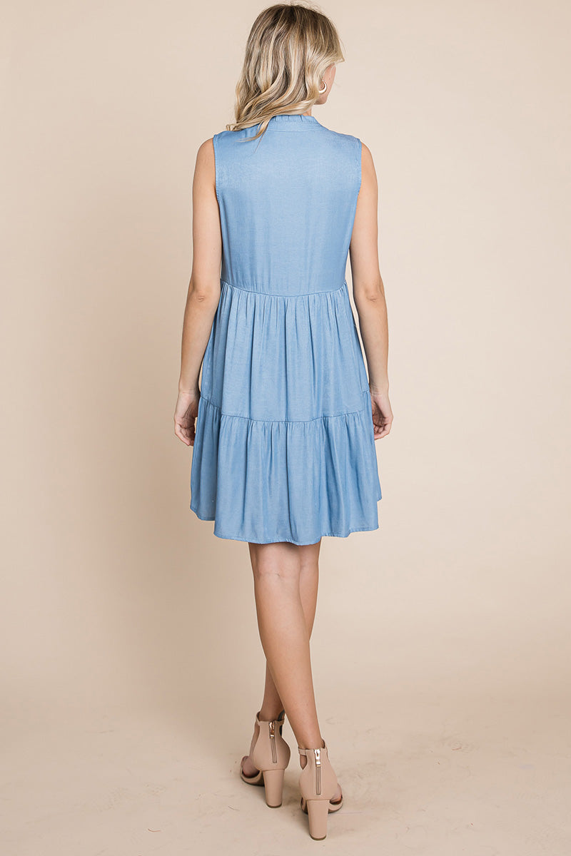 Chambray Tiered Sleeveless Ruffled Babydoll Dress | Apparel | Kitchen + Metal