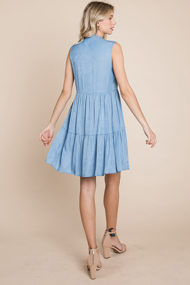 Chambray Tiered Sleeveless Ruffled Babydoll Dress | Apparel | Kitchen + Metal
