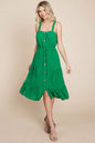 Tiered Square Neck Ruffled Button Midi Sundresses | Apparel | Kitchen + Metal