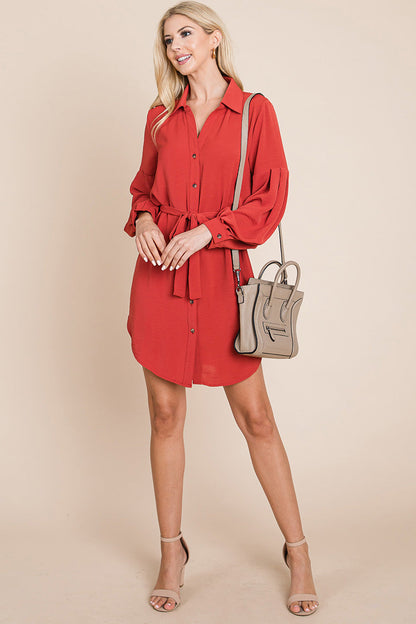 Collared Button Down Tie Belt Shirt Dress | Apparel | Kitchen + Metal