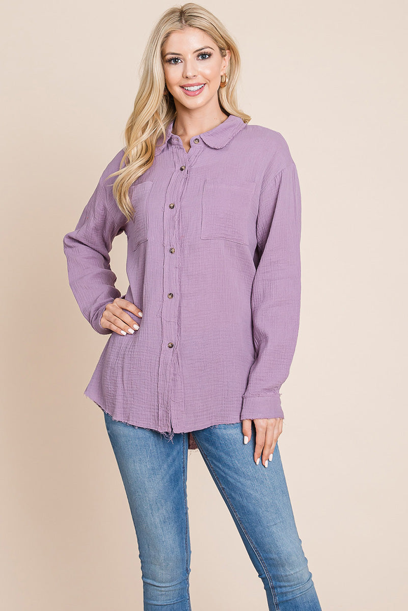 Textured Cotton Raw Edge Gauze Blouse Tops Shirts | Apparel | Kitchen + Metal