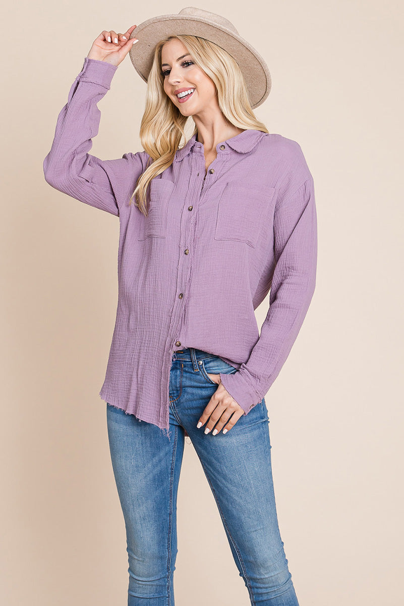 Textured Cotton Raw Edge Gauze Blouse Tops Shirts | Apparel | Kitchen + Metal