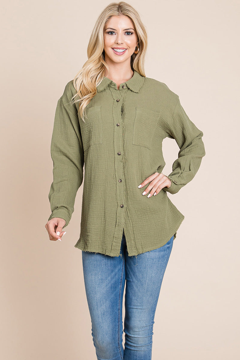 Textured Cotton Raw Edge Gauze Blouse Tops Shirts | Apparel | Kitchen + Metal