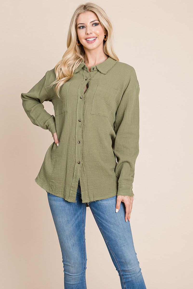 Textured Cotton Raw Edge Gauze Blouse Tops Shirts | Apparel | Kitchen + Metal