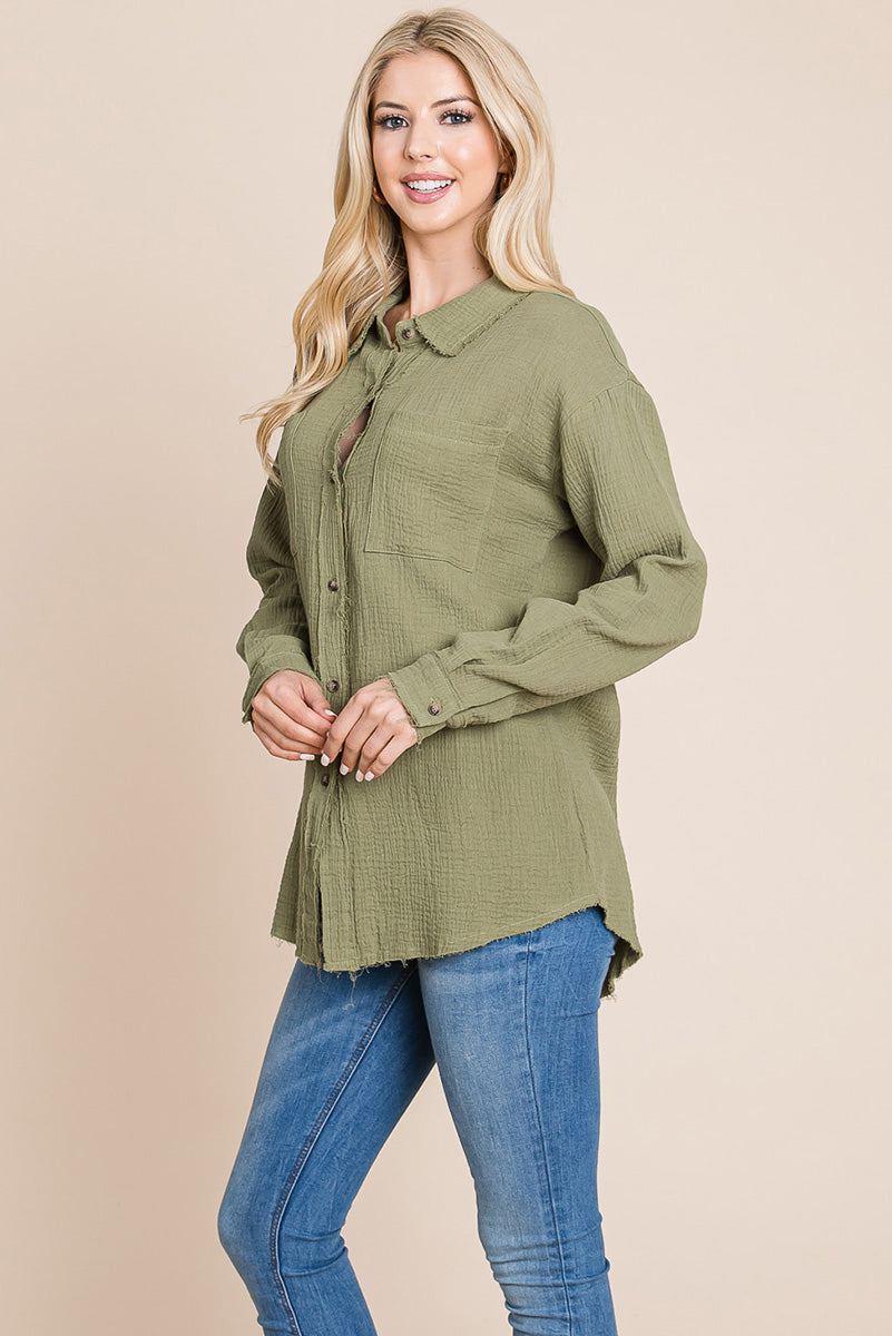 Textured Cotton Raw Edge Gauze Blouse Tops Shirts | Apparel | Kitchen + Metal