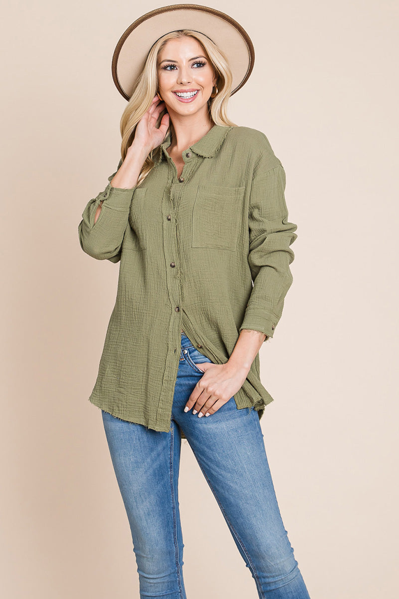 Textured Cotton Raw Edge Gauze Blouse Tops Shirts | Apparel | Kitchen + Metal