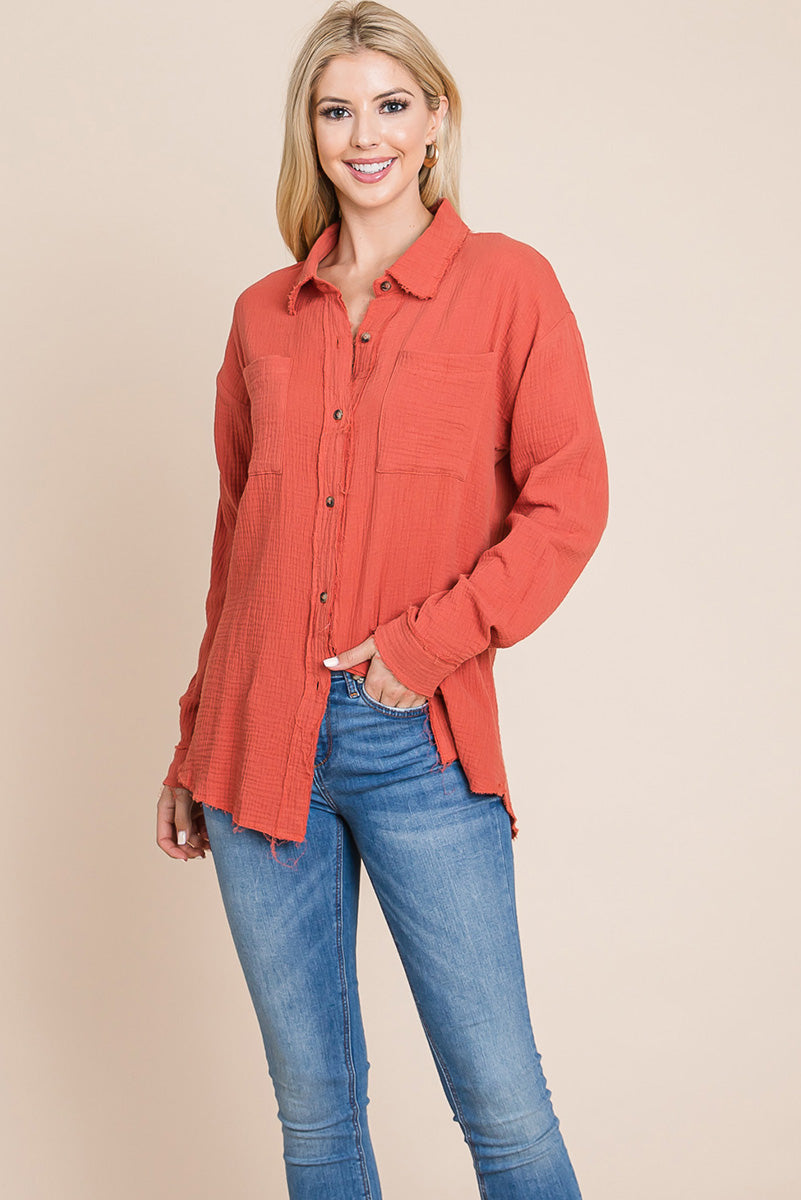 Textured Cotton Raw Edge Gauze Blouse Tops Shirts | Apparel | Kitchen + Metal