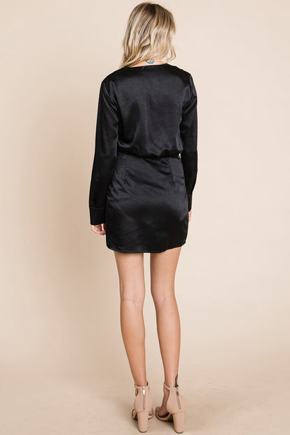 V Neck Satin Wrap Long Sleeve Sheath Dress | Apparel | Kitchen + Metal