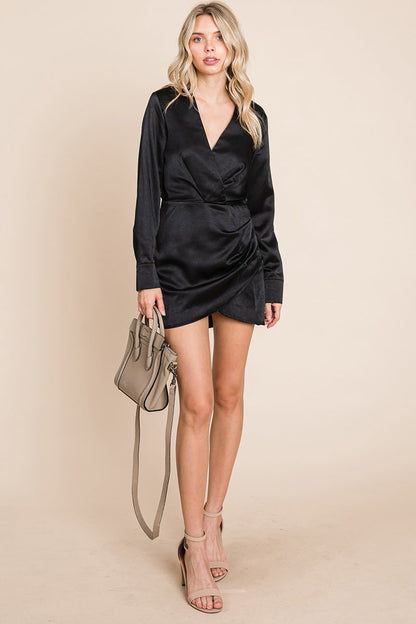 V Neck Satin Wrap Long Sleeve Sheath Dress | Apparel | Kitchen + Metal